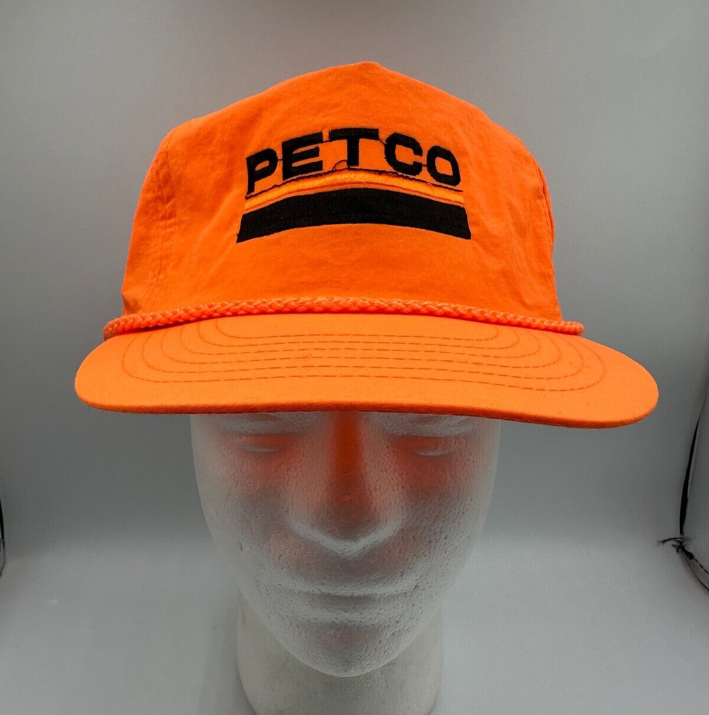 VTG Petco Fishing And Rental Tools Adult Neon Orange Trucker Hat Cap Rope